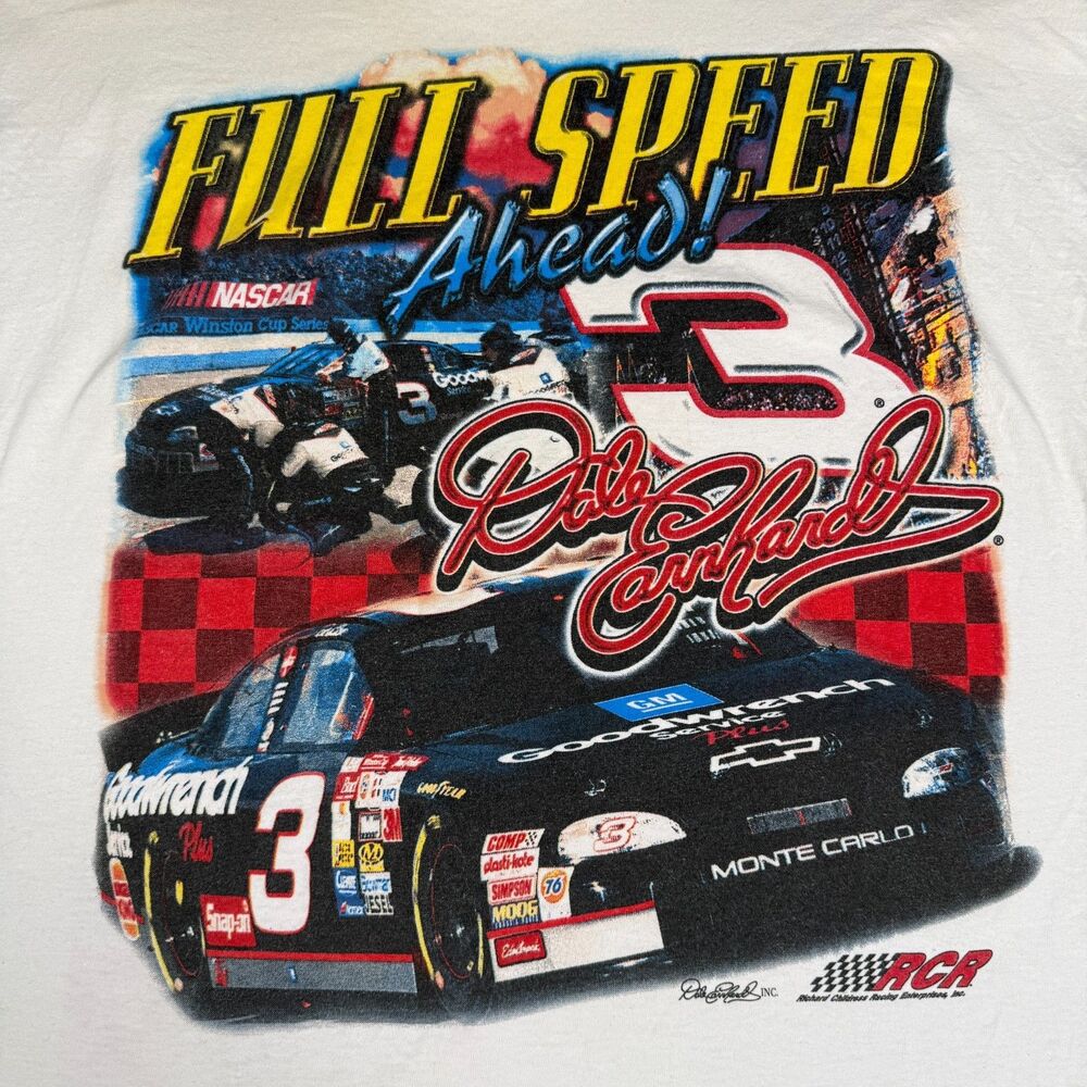 VTG Dale Earnhardt NASCAR Shirt Mens XL Full Speed Ahead Double Sided USA Tee